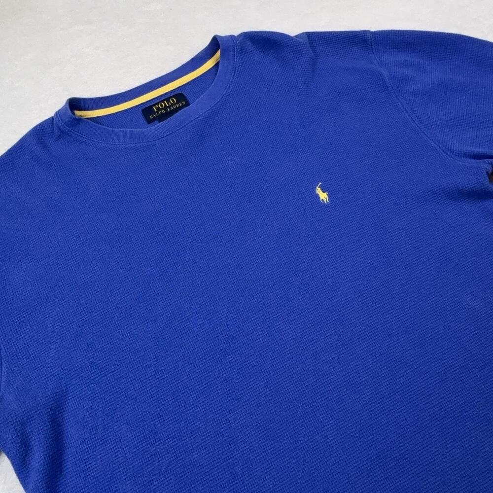 Polo Ralph Lauren Shirt Mens XL Blue Waffle Thermal Long Sleeve Pony Logo